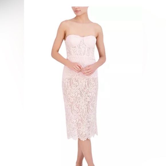 BCBGMaxAzria Dresses & Skirts - BCBGMAXAZRIA Women's Pink Bodice Floral Illusion Lace Strapless Evening Dress